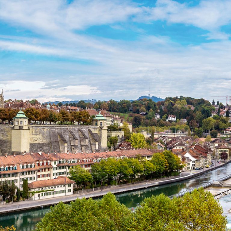 Panoramic view of Bern and Berner Munster cathedral in Switzerland